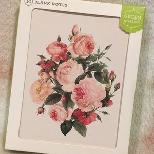 Rose Bouquet Garden Valentines Note Card Set of Ten BoxedSet NWT Green Inspired